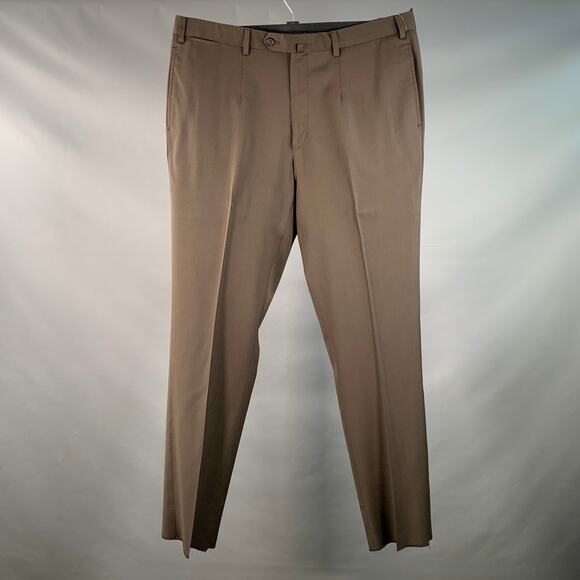 ISAIA Size 37 Brown Twill Wool Flat Front Dress Pants - Picture 1 of 4